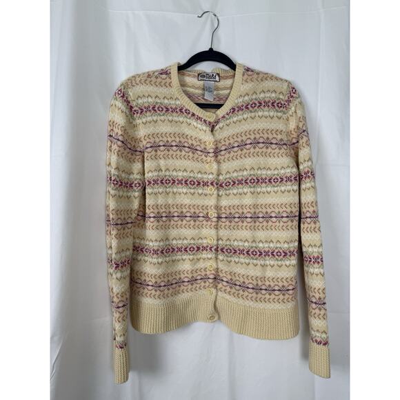 Vintage Tiara International Fair Isle Cardigan Size L Butter Yellow Cottagecore - Picture 1 of 9